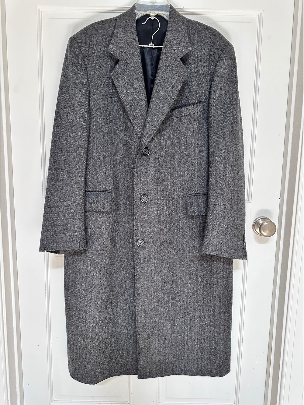 Vintage Di Silver Classic Gray Herringbone High Quality Wool Overcoat Size XL